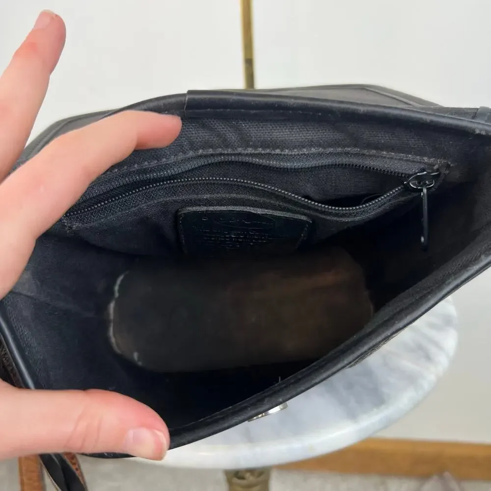 Vintage Brighton Black Leather Croc Embossed Buckle Crossbody Purse Bucket Bag